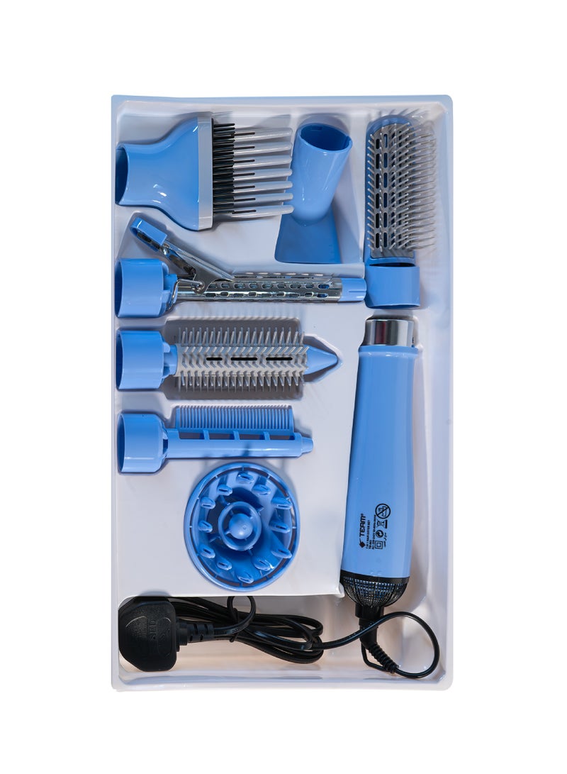 TEAM 7‑in‑1 Hair Dryer Set TM‑983, 800W Hot Air Brush Styler with 7 Attachments – 1 Speed, 3 Heat Settings, Safety Cut‑Off – Hair Dryer, Volumizer, Curler,  Straightener, Comb – AC220‑240V 50‑60Hz - Image 1